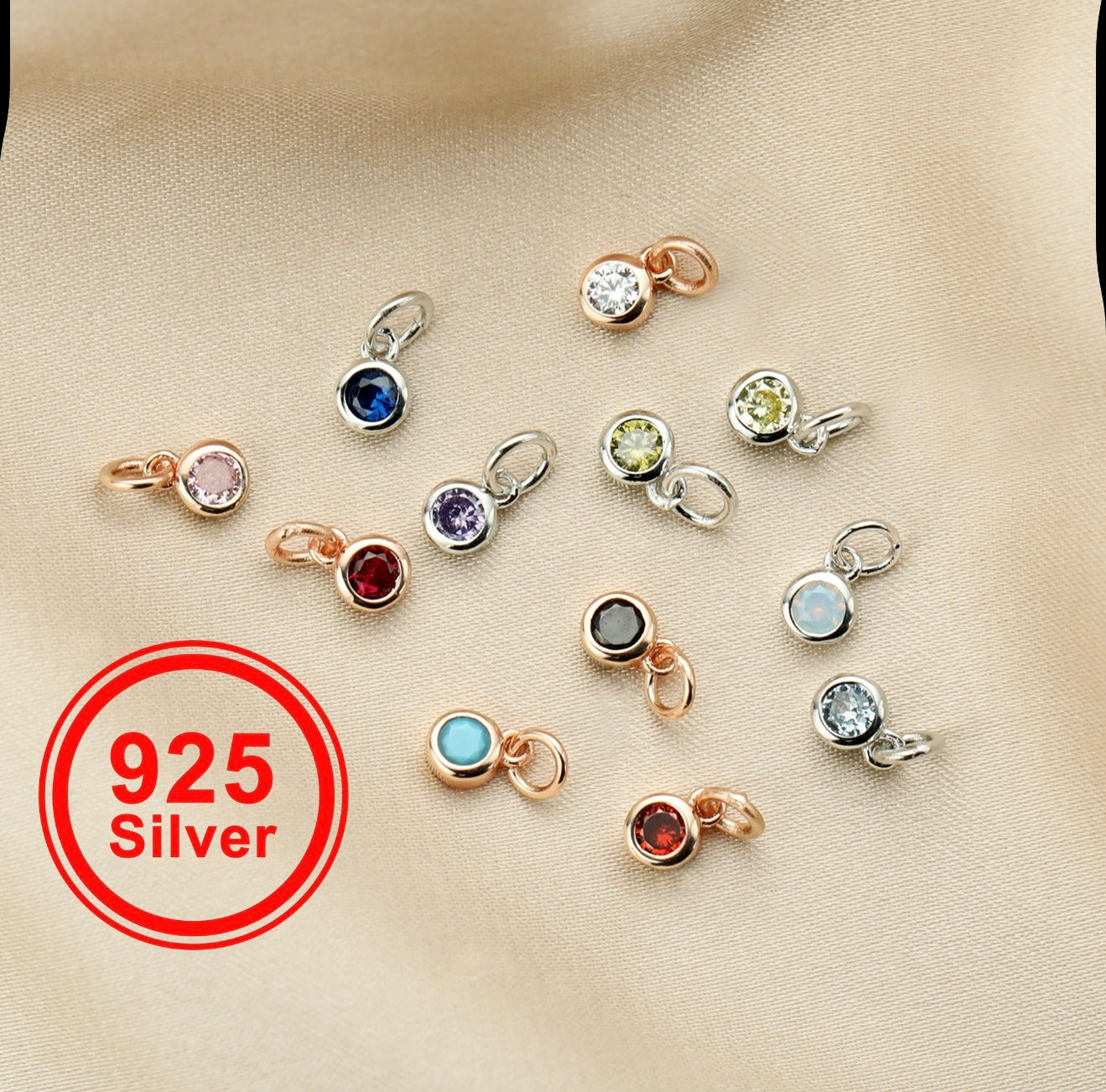 Round Birthstone Charm